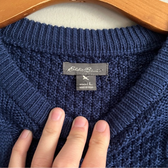 EUC Eddie Bauer Royal Blue Cozy Cable Knit Fisherman Crew Neck Grandpa Sweater - Picture 6 of 7